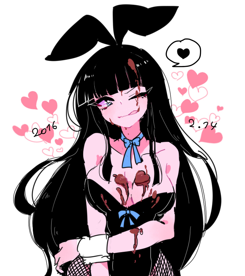 1girl, 2016, ;q, aano_(10bit), animal_ears, black_hair, blue_eyes, breasts