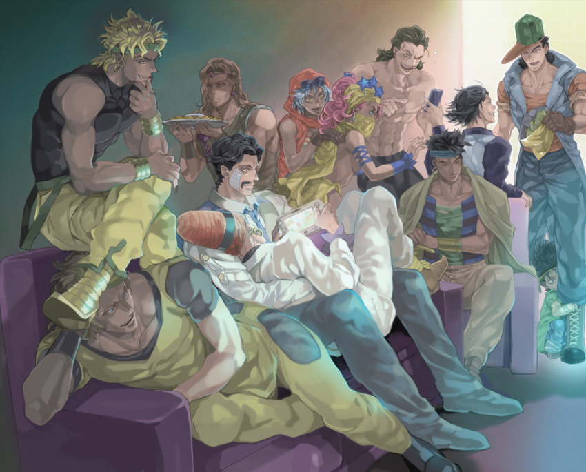 abs, black_hair, blonde_hair, blue_eyes, boingo, boots, breasts, brothers