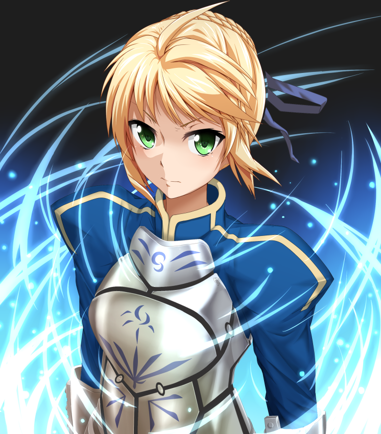1girl, ahoge, armor, azihurai, blonde_haair, braid, fate/stay_night, fate_(series)