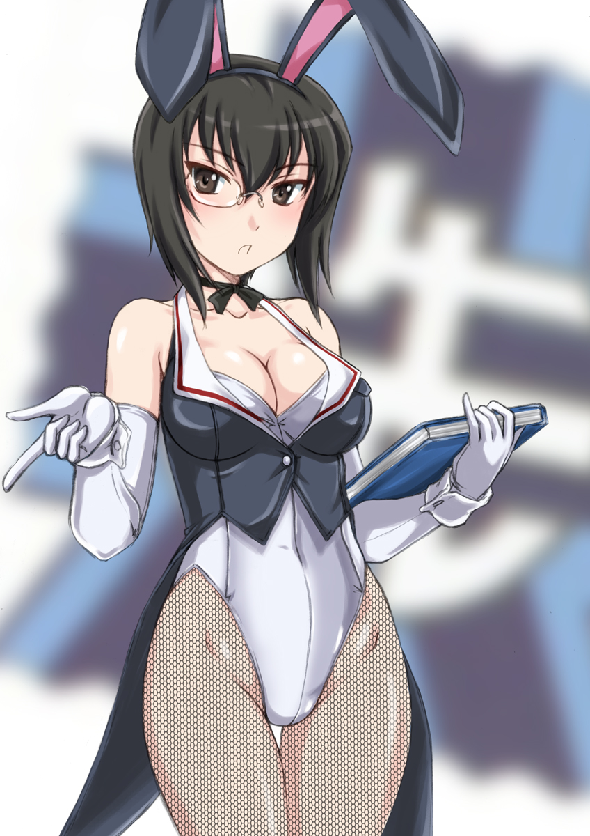 1girl, animal_ears, black_eyes, black_hair, book, bow, bowtie, bunny_tail
