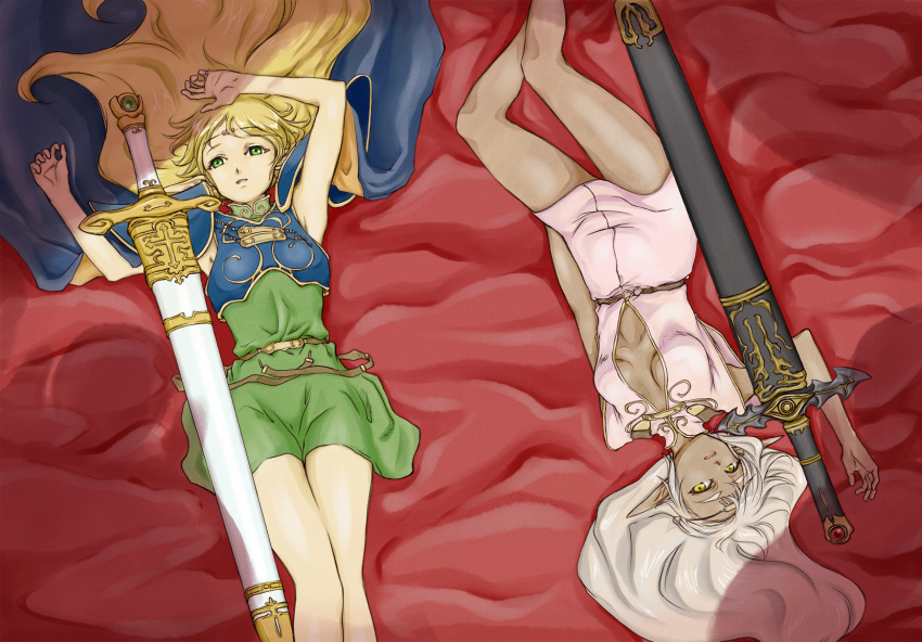armor, armpitsl, artist_request, belt, blonde_hair, circlet, cleavage_cutout, dark_skin
