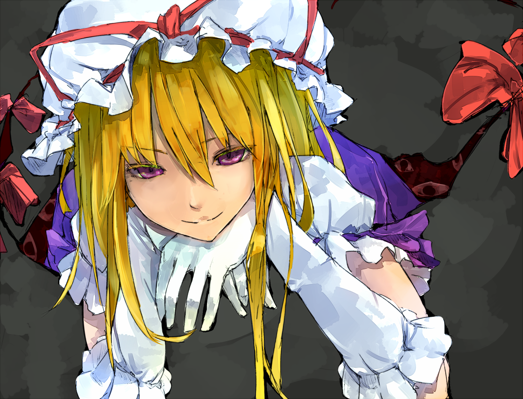 1girl, blonde_hair, bow, colored_eyelashes, dress, elbow_gloves, eyes, futatsuki_eru