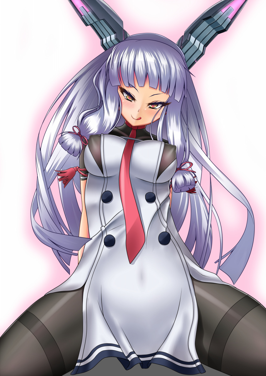 1girl, breasts, commentary_request, covered_nipples, highres, kantai_collection, large_breasts, licking_lips, long_hair, looking_at_viewer, mas2000, pantyhose, solo, tongue, tongue_out