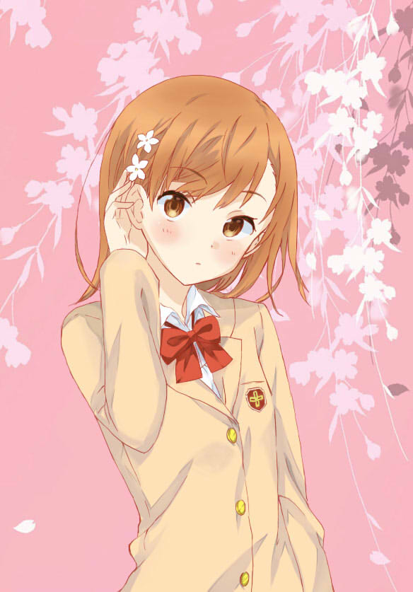 1girl, brown_eyes, brown_hair, misaka_mikoto, ruin_(mo51397), school_uniform, short_hair, to_aru_majutsu_no_index