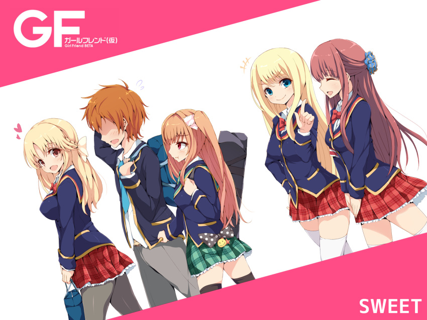 1boy, 3girls, amatsu_kanata, asahina_momoko, blonde_hair, chloe_lemaire, girlfriend_(kari), highres