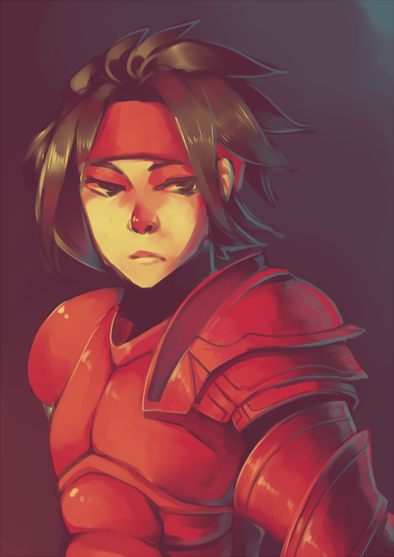 1boy, armor, breastplate, dart_feld, headband, male_focus, pauldrons, red_armor