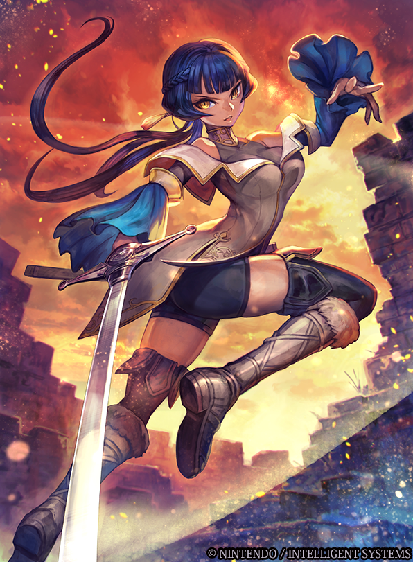 1girl, athena_(fire_emblem), bangs, black_hair, boots, fire_emblem, fire_emblem:_mystery_of_the_emblem, fire_emblem_cipher