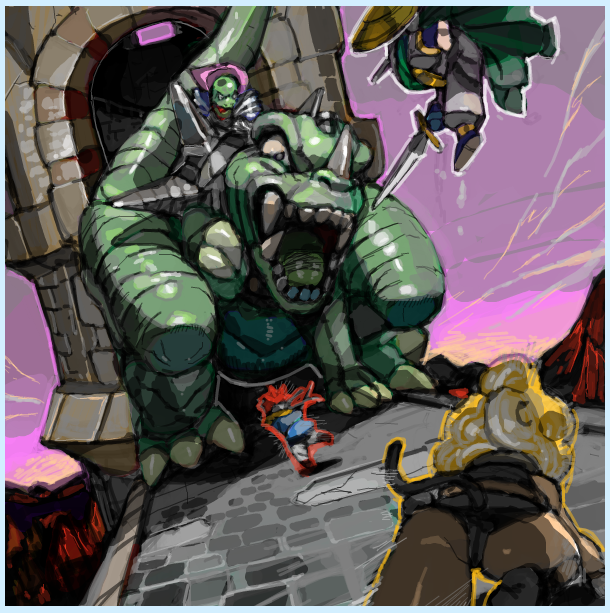 ayla, azala, black_tyranno, chrono_trigger, crono, dinosaur, frog_(chrono_trigger), tagme