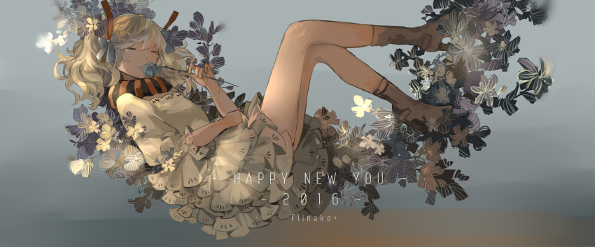 1girl, blonde_hair, closed_eyes, dated, frills, glowworm_(zhan_jian_shao_nyu), highres, solo