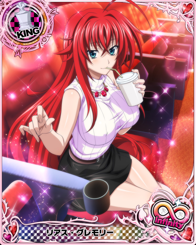1girl, ahoge, alternate_costume, artist_request, belt, black_skirt, blue_eyes, card_(medium)