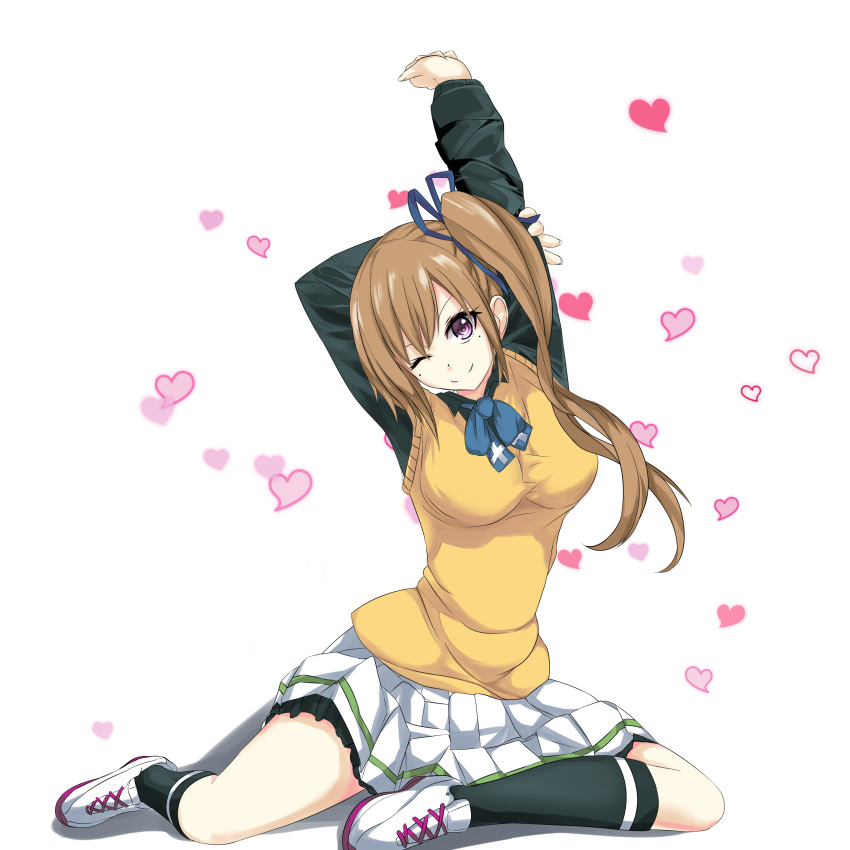1girl, absurdres, black_legwear, bow, brown_hair, cosmicsnic, hair_bow, hair_ribbon
