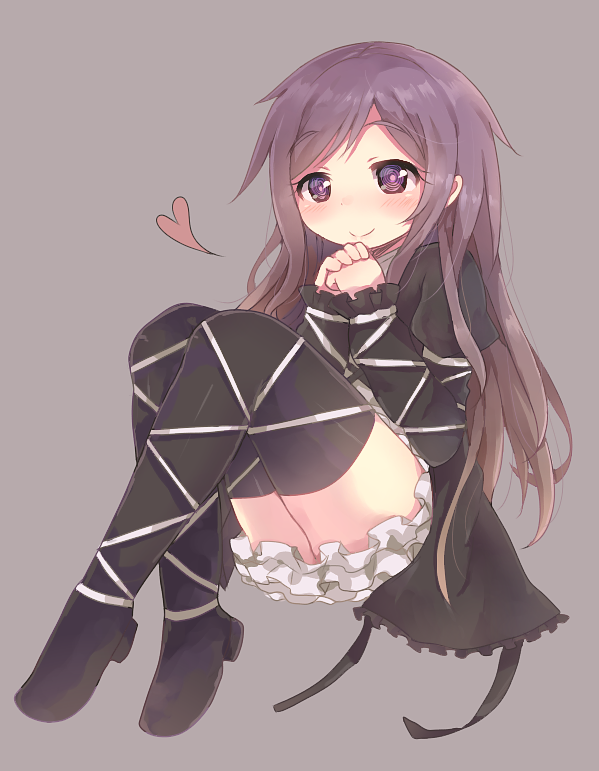1girl, black_legwear, brown_hair, gradient_hair, grey_background, heart, hijiri_byakuren, long_hair