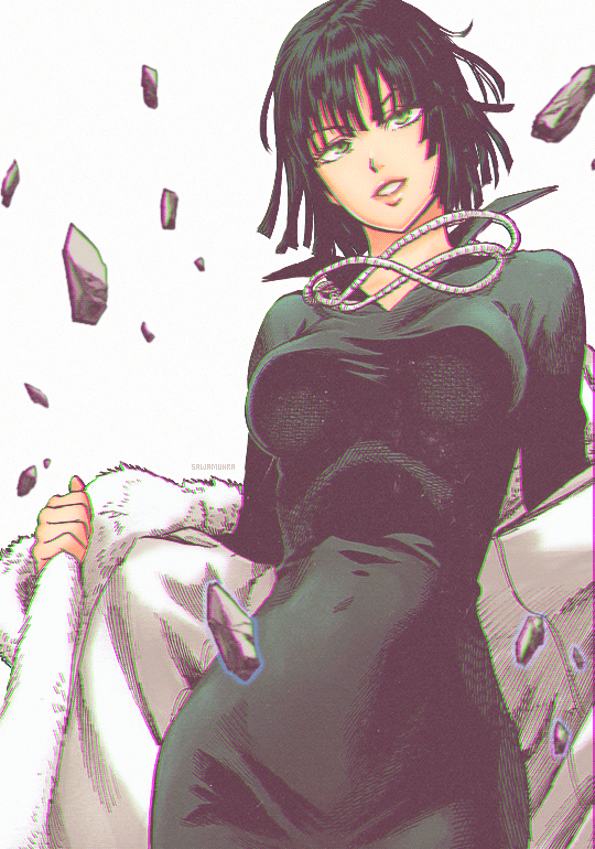 1girl, animated, animated_gif, artist_request, black_dress, black_hair, breasts, dress