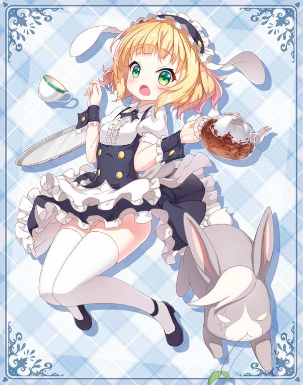 1girl, blonde_hair, fleur_de_lapin_uniform, gencoupb, gochuumon_wa_usagi_desu_ka?, green_eyes, kirima_sharo, open_mouth