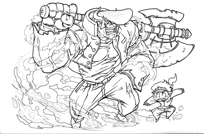 absurdres, gigas_(p&amp;d), highres, lineart, monochrome, official_art, puzzle_&amp;_dragons, solo
