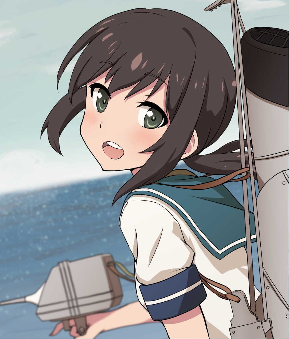 1girl, black_hair, fubuki_(kantai_collection), green_eyes, kantai_collection, long_hair, low_ponytail, norepan_sansei