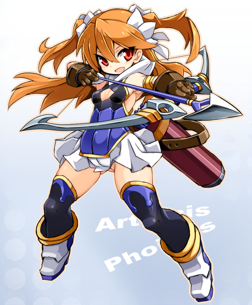 1girl, :d, armlet, arrow, artemis_phoebus, ass_visible_through_thighs, bare_shoulders, blush