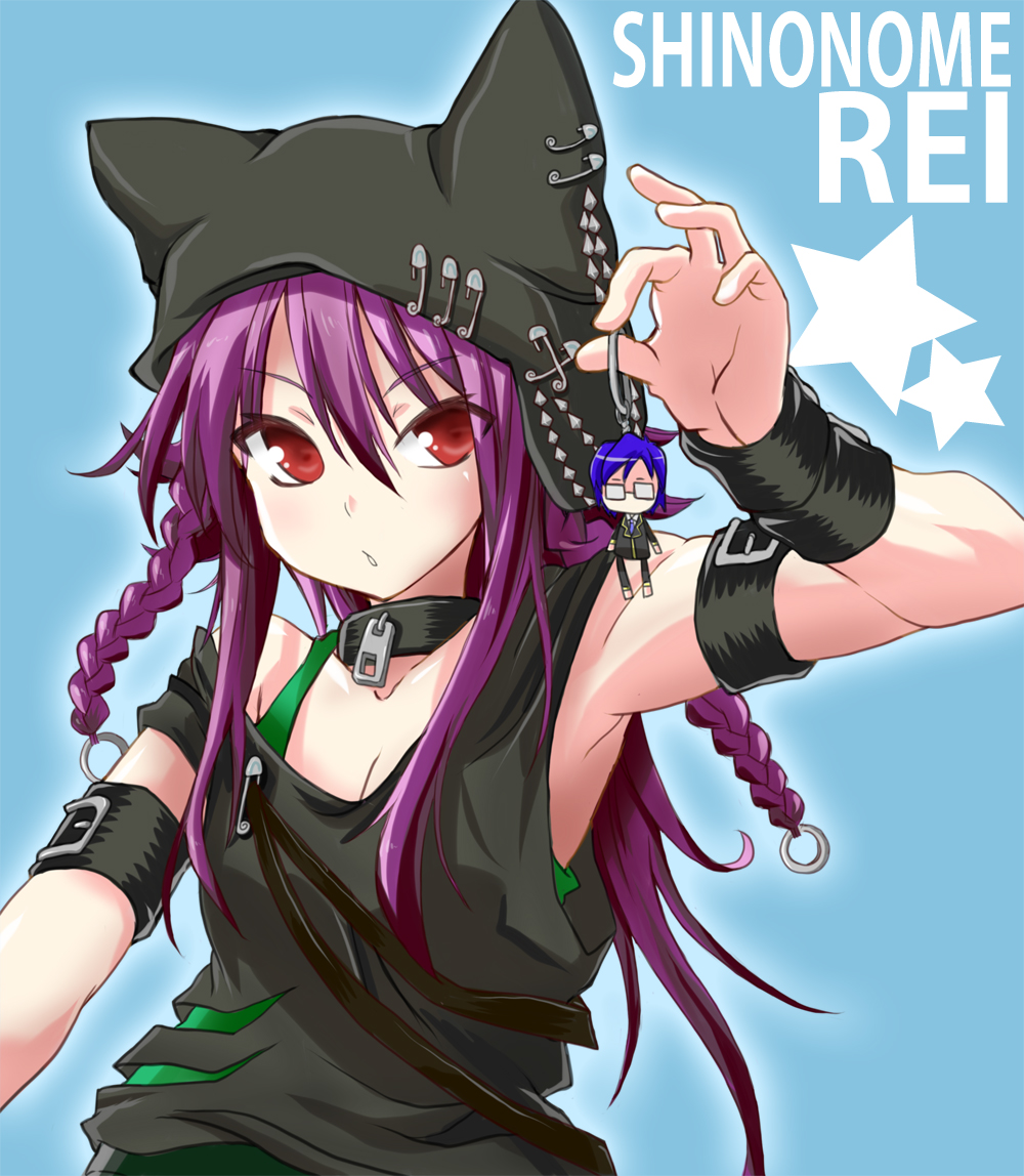 1boy, 1girl, animal_hat, armlet, armpits, bare_shoulders, blue_background, blush