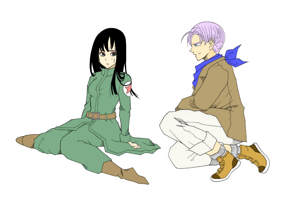 1boy, 1girl, black_hair, dragon_ball, dragon_ball_gt, dragon_ball_z, grey_eyes, long_hair
