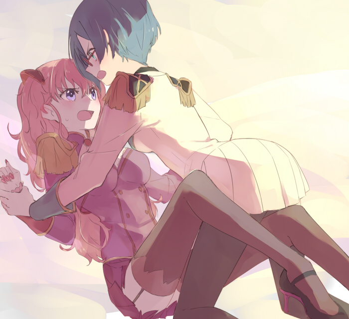 2girls, blush, charlotte_shalzen, eye_contact, looking_at_another, multiple_girls, shigure_kasumi, tuhut
