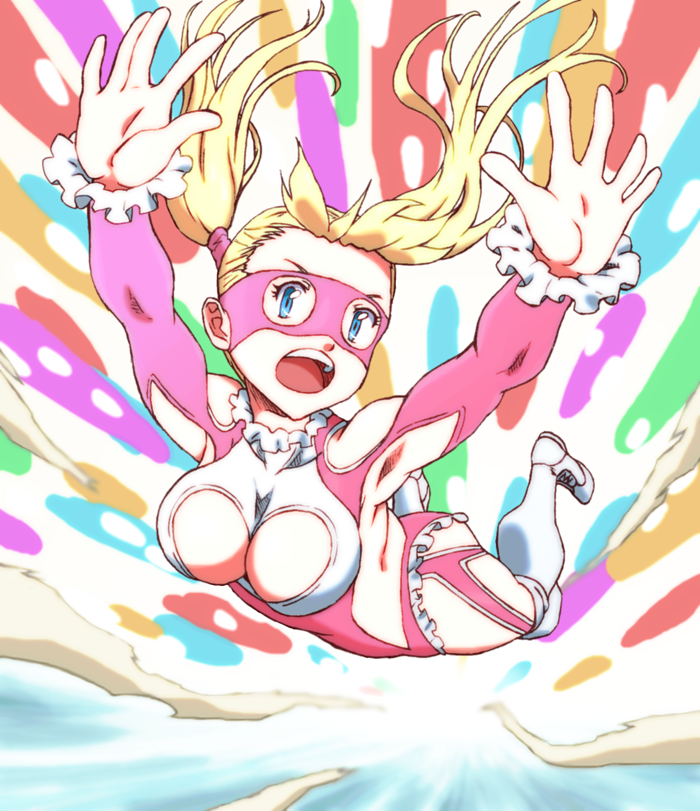 1girl, artist_request, blonde_hair, blue_eyes, body_slam, breasts, long_hair, mask