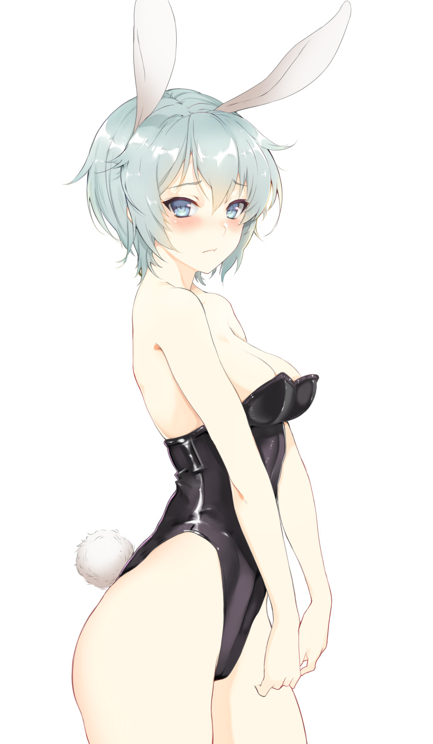 1girl, absurdres, alternate_costume, anastasia_(idolmaster), animal_ears, bangs, bare_shoulders, black_leotard