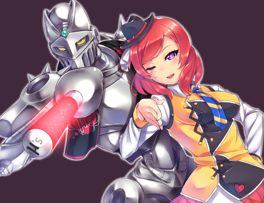 1girl, armor, breasts, commentary_request, crossover, gacchu, glowing, glowing_sword