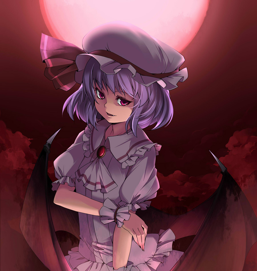 beihan, fang, fingernails, hat, kokka_han, lavender_hair, long_fingernails, looking_at_viewer