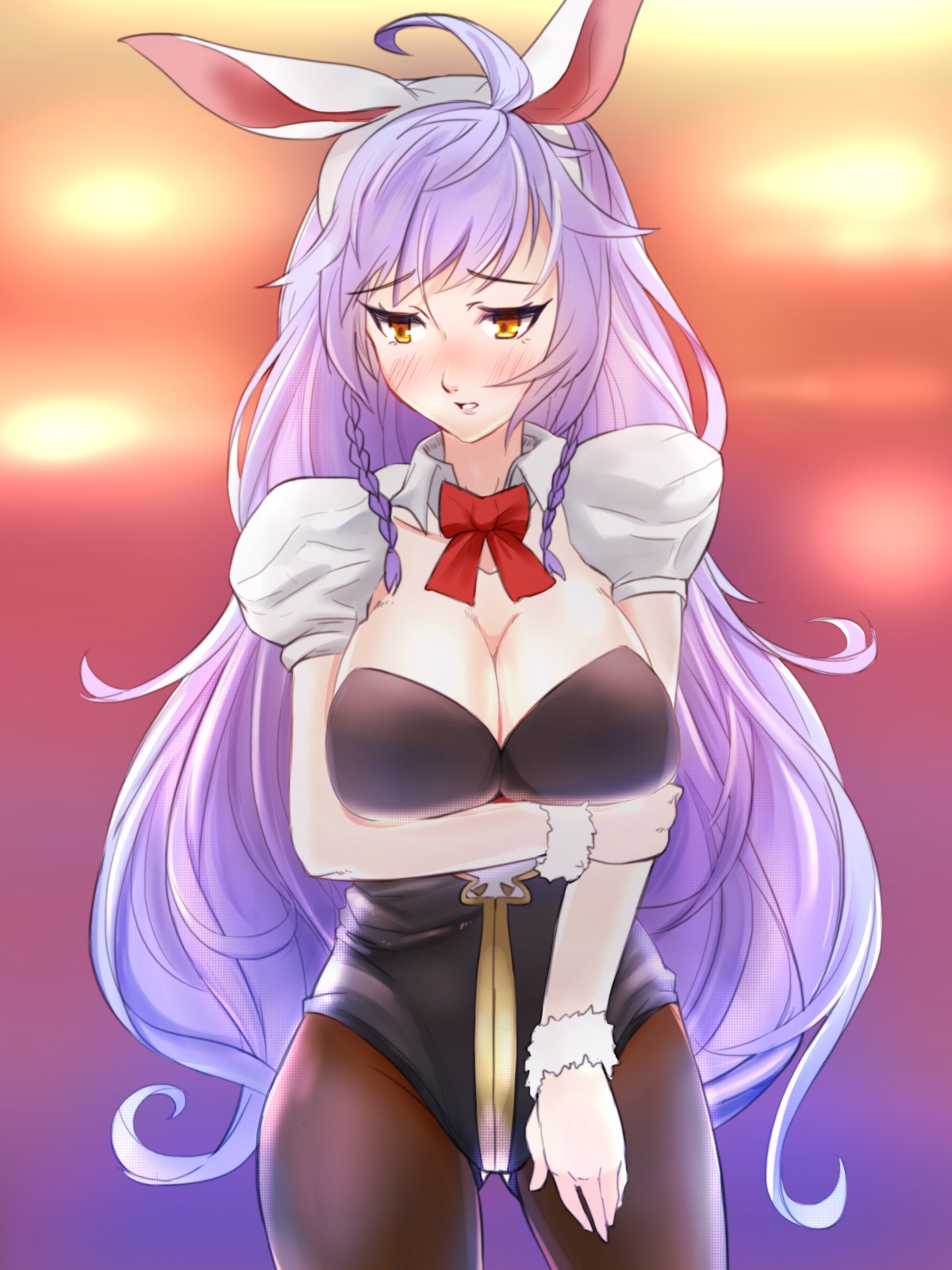 1girl, alternate_costume, amidatto, animal_ears, blush, breasts, bunny_girl, bunnysuit