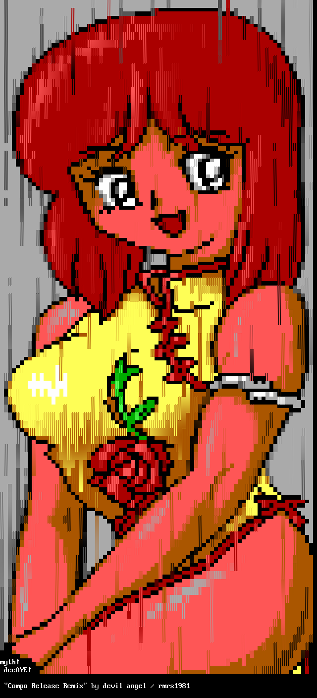 16_color, 1girl, ascii_art, china_dress, chinese_clothes, dress, flower, highres