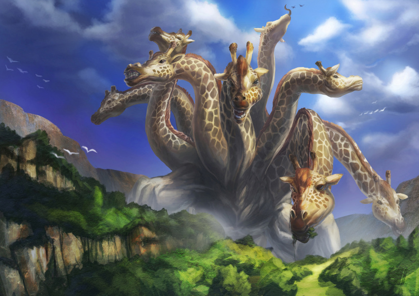 giraffe, highres, kona_(19911212), monster, multiple_heads, original, what