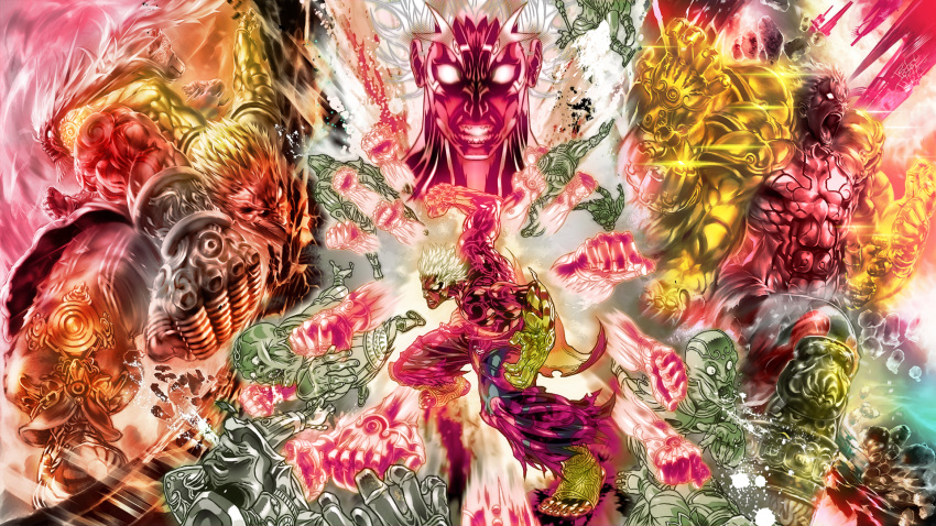 asura, asura's_wrath, collage, epic, glowing, glowing_eyes, highres, in_the_face