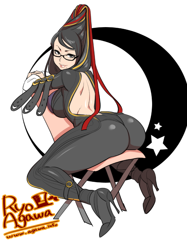 1koma, agawa_ryou, ass, bare_back, bayonetta, bayonetta_(character), breasts, chair