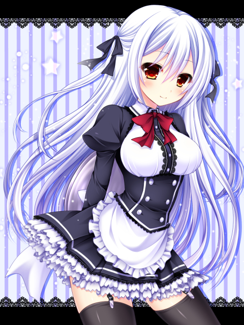 1girl, asazuki_kanai, blush, female, long_hair, looking_at_viewer, maid, orange_eyes