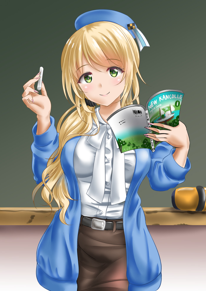 1girl, adapted_costume, alternate_costume, atago_(kantai_collection), bangs, belt, beret, blonde_hair
