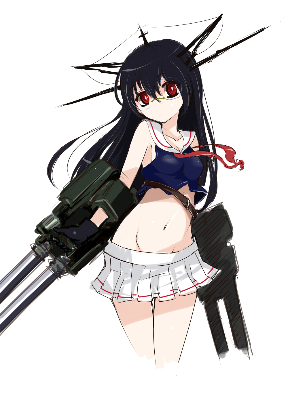 1girl, antenna_mast, armpits, black_gloves, black_hair, choukai_(kantai_collection), contrapposto, glasses