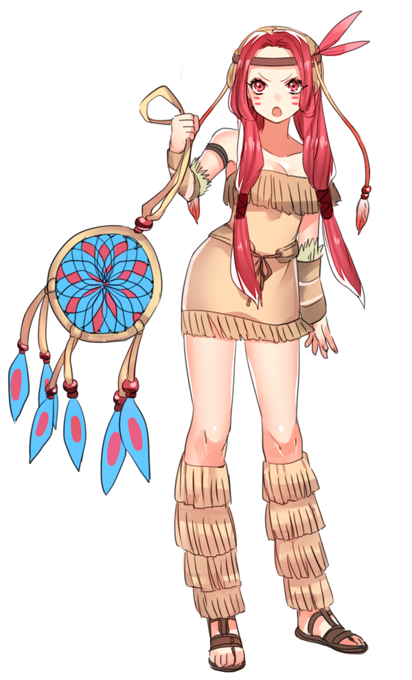 1girl, arm_warmers, breasts, cleavage, colored, dream_catcher, dress, facepaint