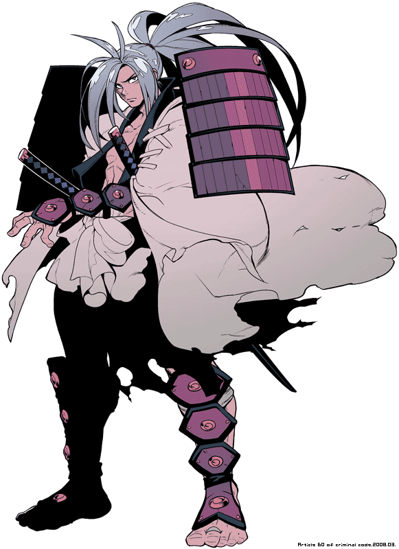 1boy, amidamaru, armor, barefoot, commentary_request, fujimoto_hideaki, full_body, japanese_armor