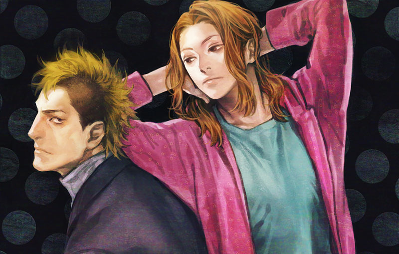 2boys, a_k_i, arms_behind_head, arms_up, blonde_hair, brown_eyes, brown_hair, collarbone