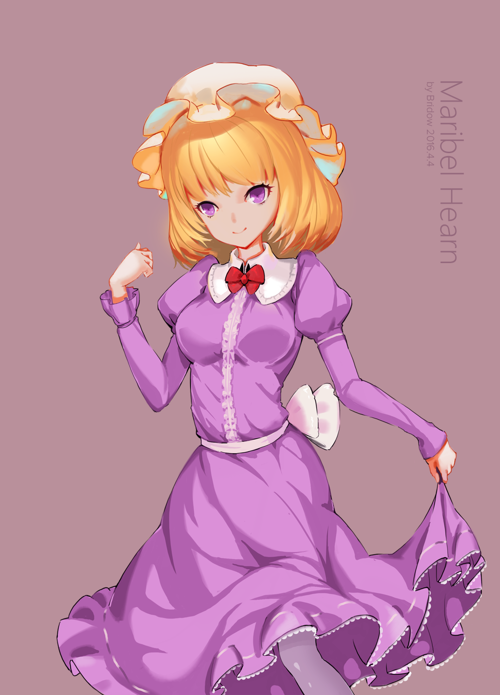 1girl, artist_name, blonde_hair, bow, breasts, bridow, character_name, dated