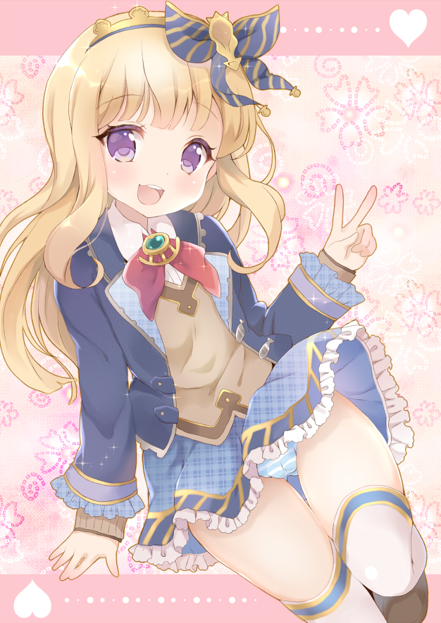 1girl, :d, blonde_hair, blue_skirt, blush, bow, cagliostro_(granblue_fantasy), granblue_fantasy
