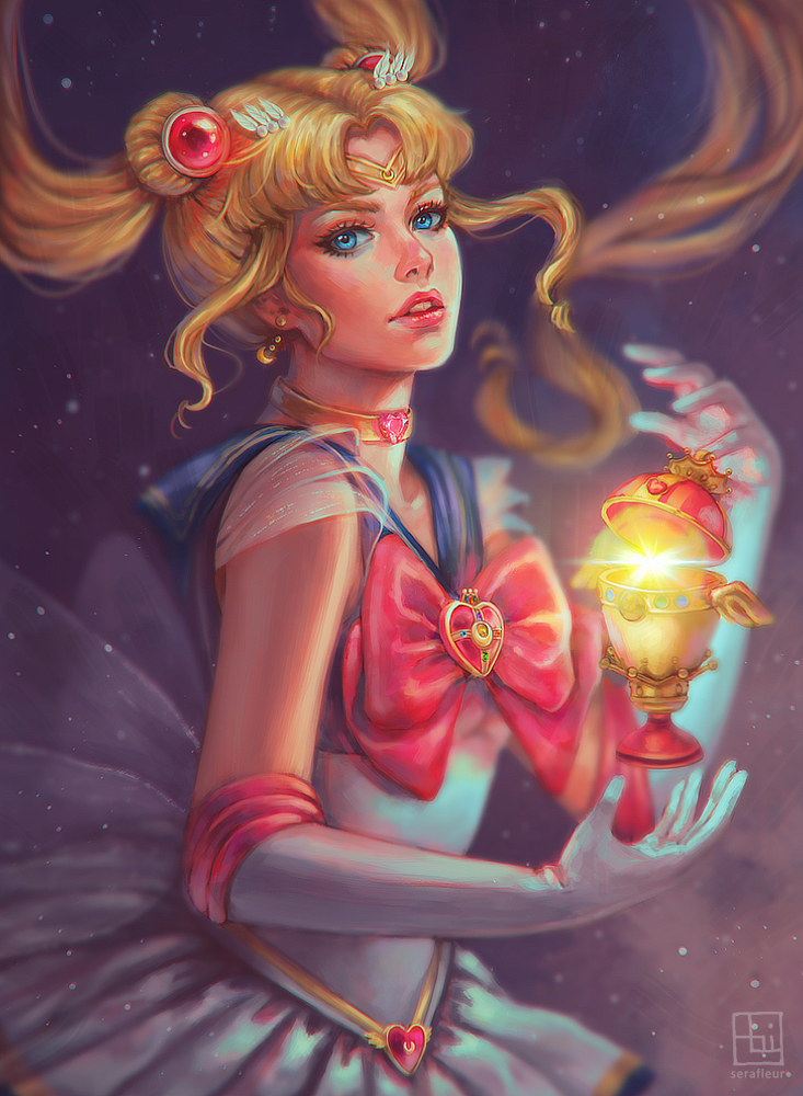1girl, artist_name, bangs, bishoujo_senshi_sailor_moon, blonde_hair, blue_eyes, blurry, bow
