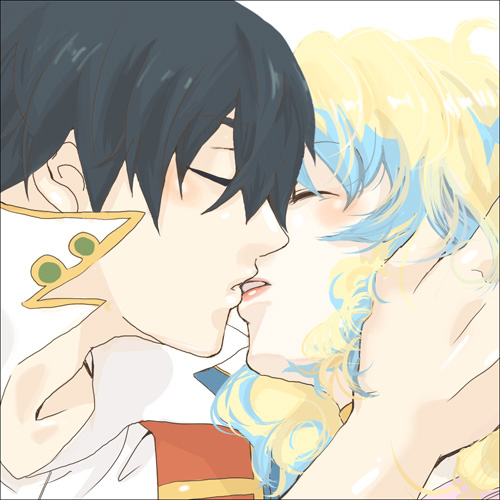 1girl, bad_id, blush, closed_eyes, couple, kiss, lipstick, lowres