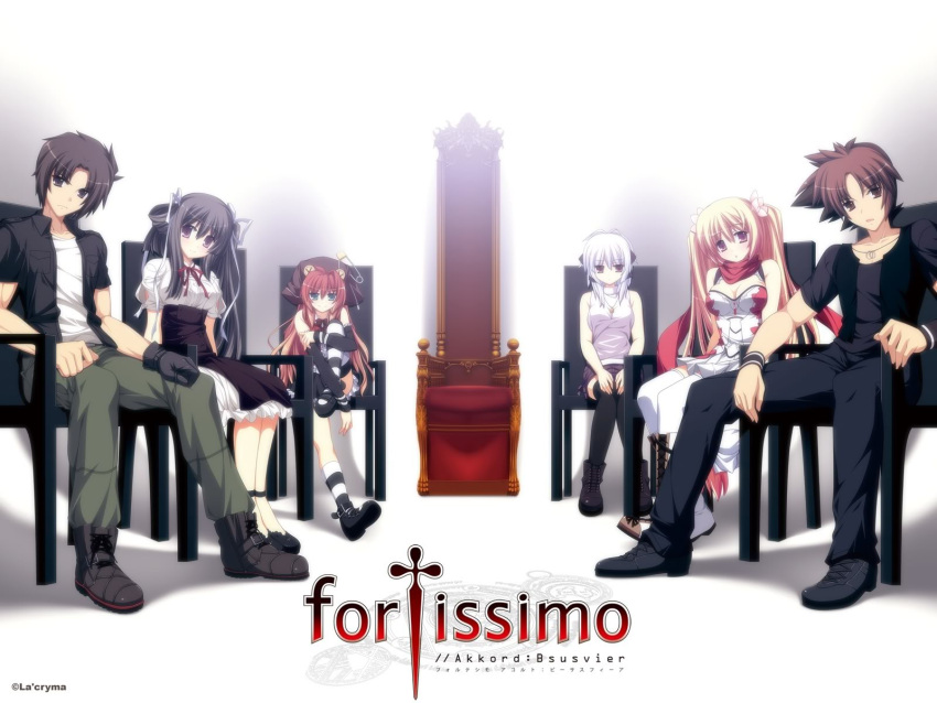 2boys, 4girls, black_hair, blonde_hair, brown_hair, copyright_name, fortissimo//akkord:bsusvier, highres