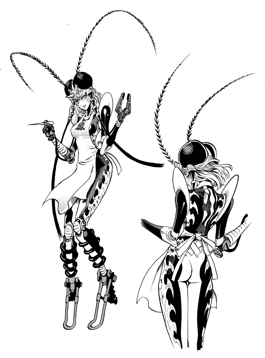 1girl, absurdres, antennae, apron, bandages, commentary_request, highres, insect_girl