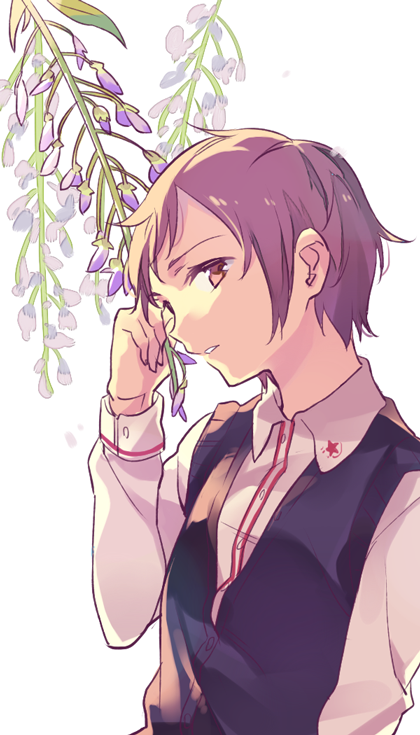 1girl, flower, kimino_tomonari, miyama_nena, okujou_no_yurirei-san, school_uniform, short_hair, solo