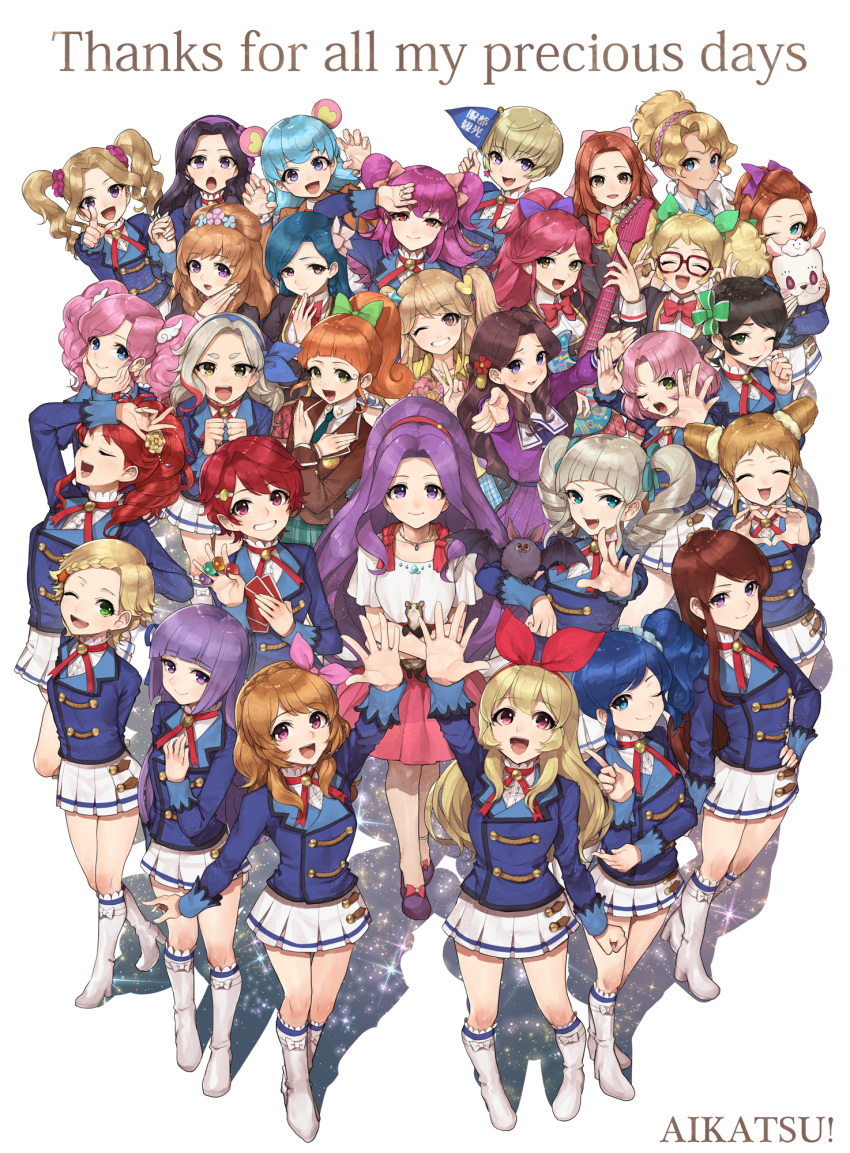 6+girls, aikatsu!, amahane_madoka, arisugawa_otome, arm_up, arms_behind_back, bat, black_hair