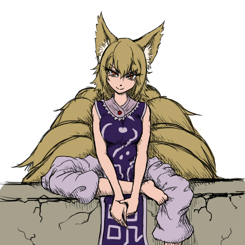 1girl, alternate_costume, animal_ears, blonde_hair, breast_squeeze, breasts, cracked_wall, eyelashes