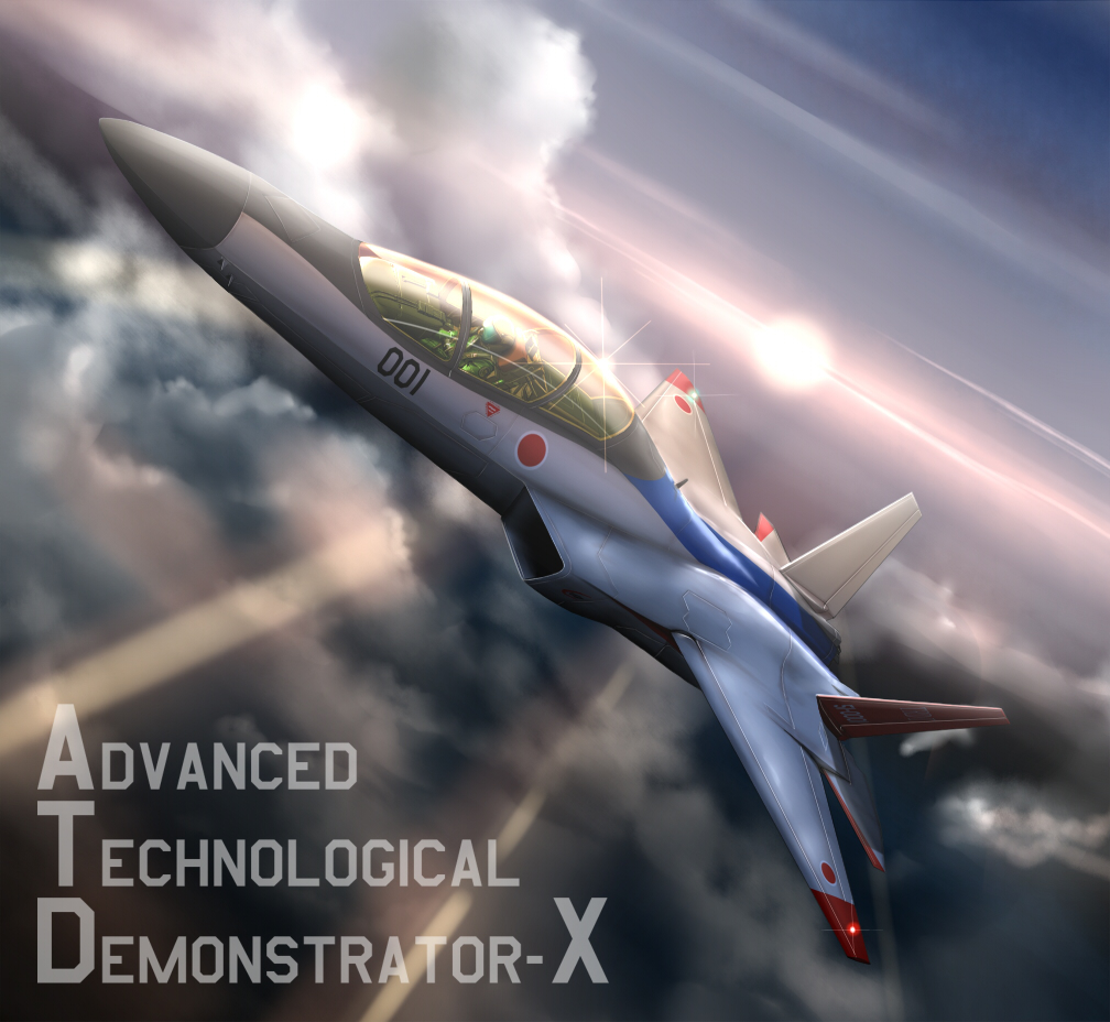 airplane, clouds, dutch_angle, english, fighter_jet, flying, helmet, japan