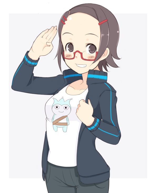 brown_eyes, brown_hair, forehead, glasses, gyakuten_kenji, gyakuten_saiban, hairclip, k-on!